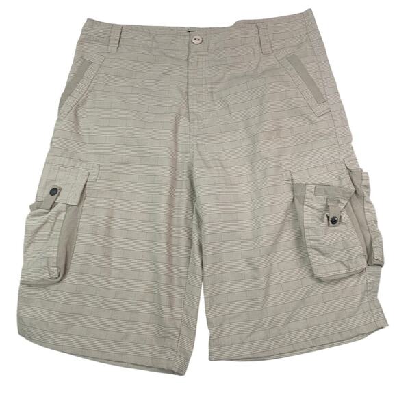 G-Net Mens Size 40 Cotton Khaki Plaid Long Bermuda Cargo Shorts w Pockets - Picture 1 of 3